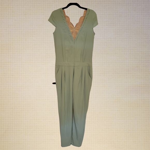 City and Painting Mint Green Lace Front Zip Jumpsuit Medium Pockets - Picture 1 of 6